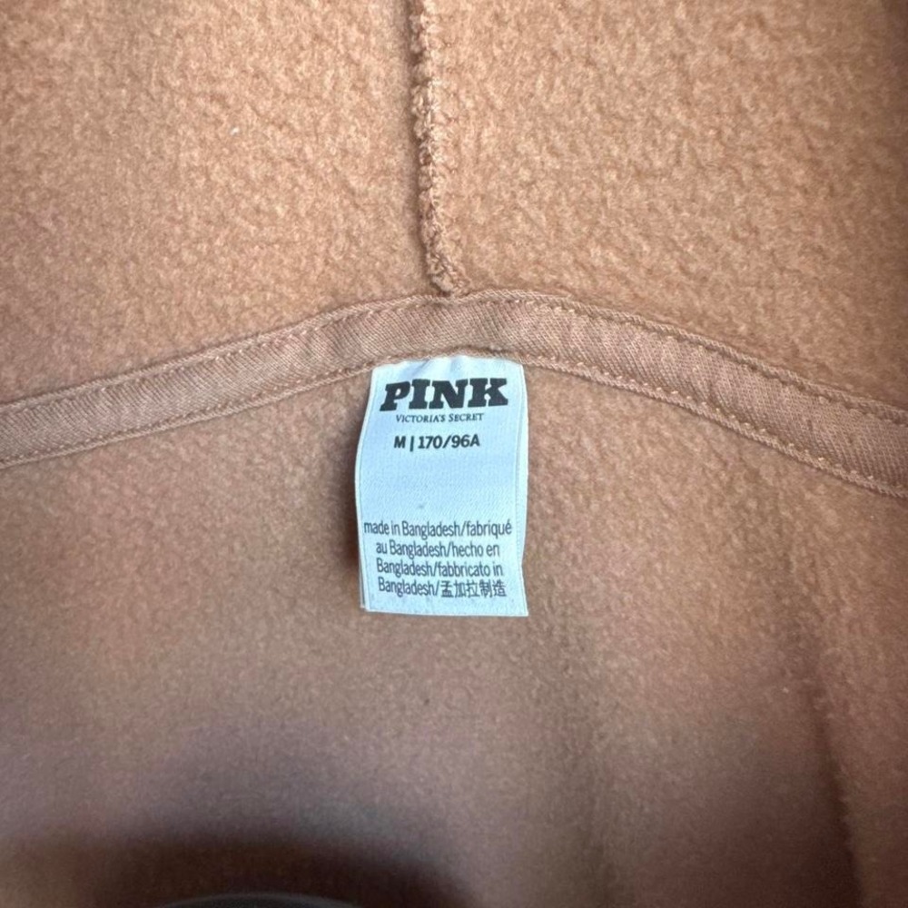 Victoria's Secret PINK tan camel oversized zip up hoodie large varsity P graphic - Picture 6 of 6